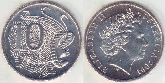2001 Australia 10 Cents (chUnc) A004520